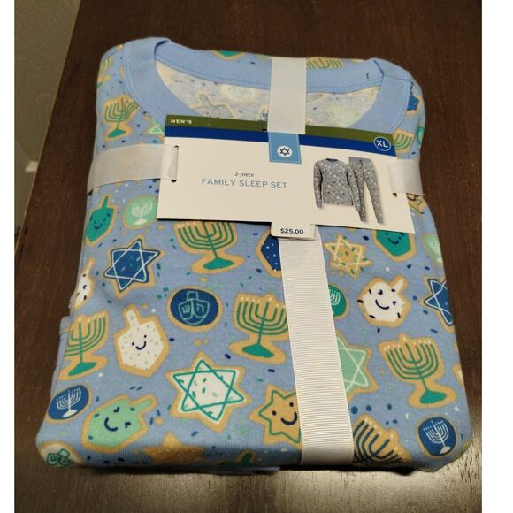 Target NEW Men's Size XL Blue Hanukkah Jewish Holiday 2 Piece Pajama Set - Picture 1 of 5